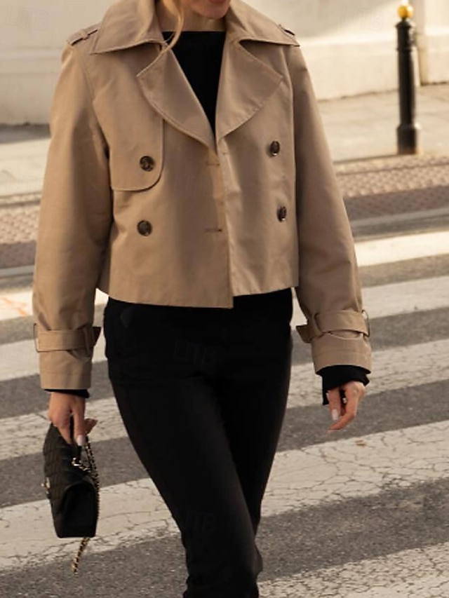  Damen Freizeitjacke Bequem Knöpfe Tasche Mode Modern Einfach Täglich Ausgehen Doppelreihig Regulär Umlegekragen Normale Passform Langarm Oberbekleidung Schwarz Braun Khaki Herbst Winter