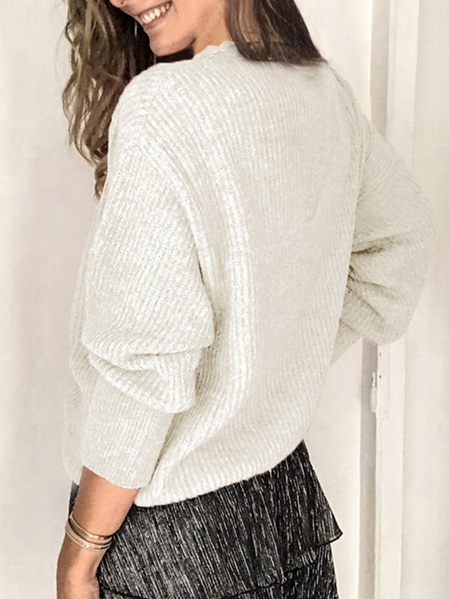  Femmes Haut d'épissage en dentelle Couleur Unie Élégant Occasionnel manche longue Col en V Hauts Réguliers Quotidien Dentelle Patchwork Noir Blanche Rose Claire Vin Gris Été Printemps