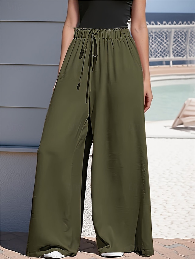  Per donna Gamba larga Chinos Moda Essenziale Casual Lungo Vita Alta Semplice Tasca Fascia Elastica Comodo Morbido Confortevole Micro-elastico All'aperto Streetwear Nero Rosa Cachi Verde militare