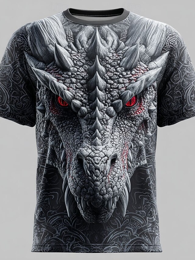 Men's Casual Black Dragon Graphic T-Shirt