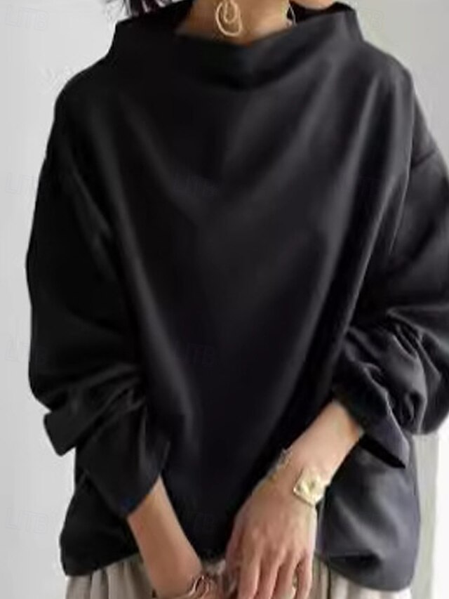 Women's Pullover Sweatshirt Sweatshirts Plain Streetwear Classic Casual Long Sleeve Cowl Neck Regular Tops Dailywear Sports Going out Black Spring Fall4