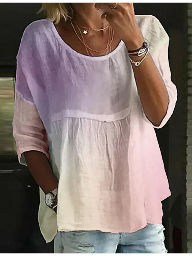  Per donna Blusa Gradiente di Colore Elegante Manica 3/4 Girocollo Top Regolari Quotidiano Ferie Stampato Rosa Blu marino Blu Viola Estate