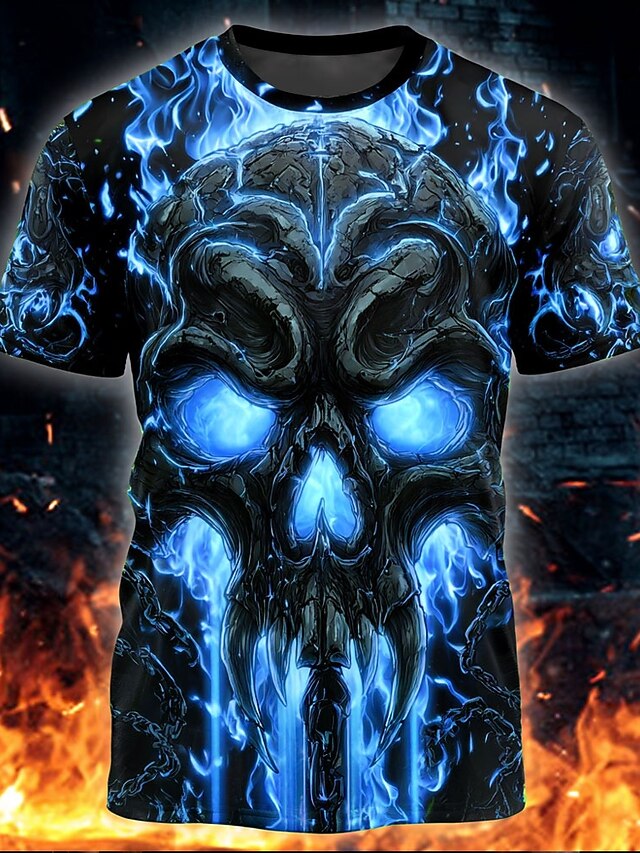  Halloween Herre Hodeskaller T skjorte Kortermet T skjorte 3D-utskrift Crew-hals Skjorte Gotisk Gate Avslappet Daglig Rød Blå Lilla Sommer Vår Alle årstider Klær S M L XL XXL XXXL