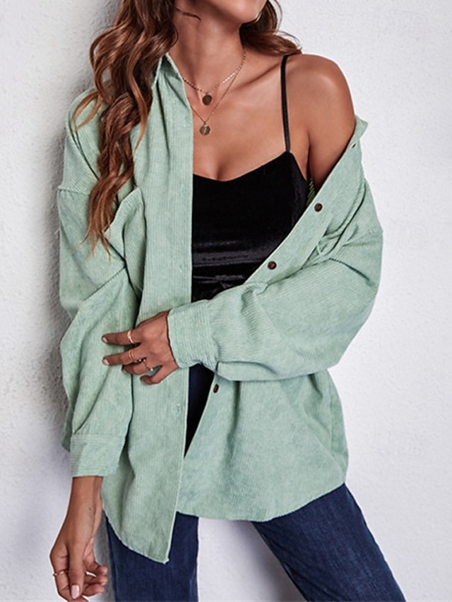  Mujer Camisa Plano Diario Elegante Básico Manga Larga Cuello Camisero Tops regulares Trabajo Diario Festivos Botones Verde Trébol Primavera Otoño
