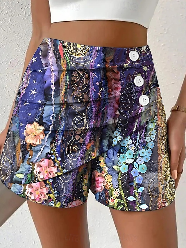  Femmes Chinos Shorts Vacances ancien Style Ethnique Court Taille haute Fleuri Graphique Plissé Micro-Élastique Formel Vacances Rue Violet Bleu œuf de mer Jaune Été Printemps Coupe régulière