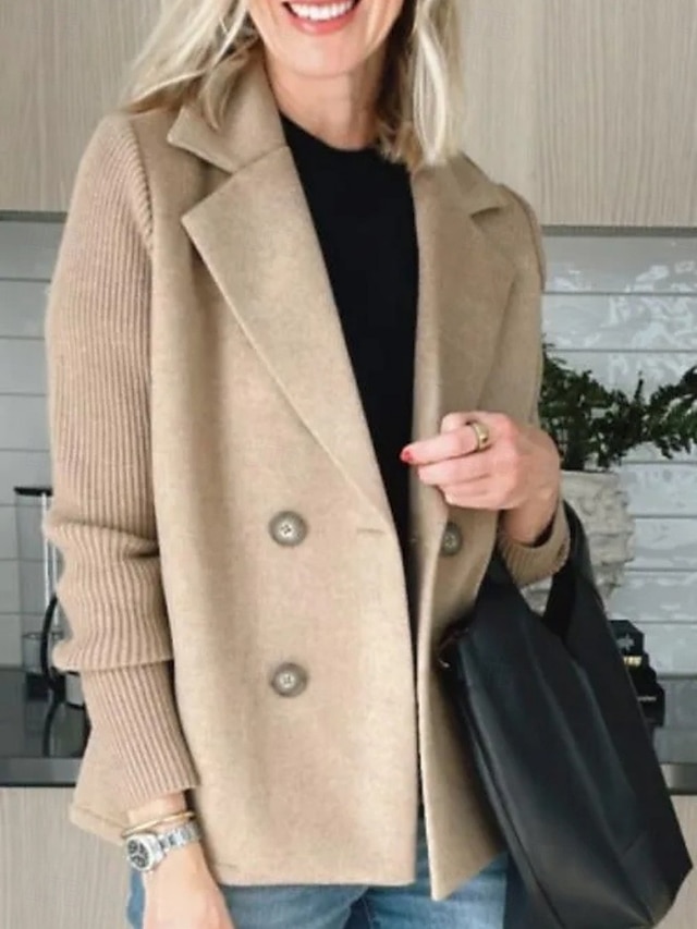  Mulheres Blazer Respirável Confortável Bolsos Casual Tecido Escritório Rua Casual Roupa Diária Trespassado Padrão Aberto para a Lateral Normal Manga Longa agasalhos Preto Rosa Marron Primavera Outono