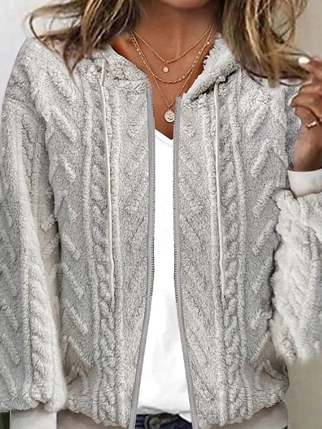  Pentru femei Bluza Casual Culoare solidă Grosolan Capișon Fermoar Tricotat Manșon Lung Topuri obișnuite Tricotat Zilnic Concediu Ieșire Gri Deschis Toamnă Iarnă