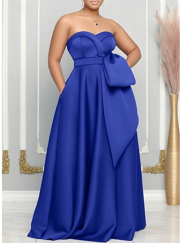  A-Line Wedding Guest Dresses Elegant Dress Wedding Guest Engagement Floor Length Sleeveless Sweetheart Satin with Slit Butterfly