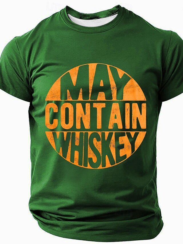  Pánské tričko s krátkým rukávem s vtipným potiskem 'Může obsahovat whiskey' - Humorné slovní hříčky o alkoholu
