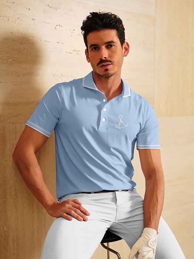  Herren Golf-Poloshirt Blau Kurzarm Oberteil Golfkleidung, Kleidung, Outfits, Kleidung
