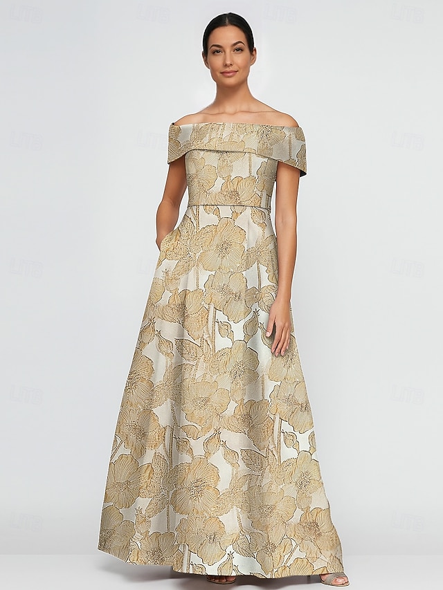 Jacquard Brocade Floral A-Line Evening Gown Elegant Dress Formal ...