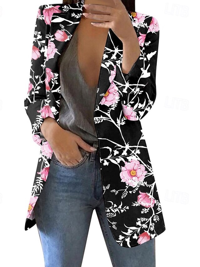  Mujer chaqueta Cómodo Estampado Elegante Moda Casual Floral Noche Casual Diario Cardigan Regular Diseño Ajuste regular Manga Larga Ropa de calle Negro Rosa Azul cielo Primavera Otoño