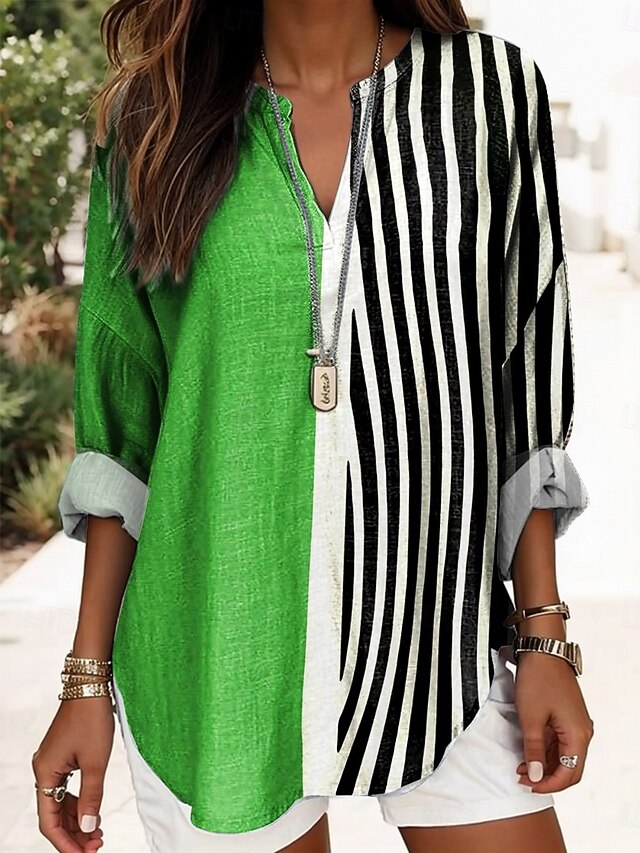 Women's Blouse Tunic V Neck Long Sleeve Boho Casual Summer Tops Graphic Geometric Daily Regular Tops Daily Print Green Khaki3