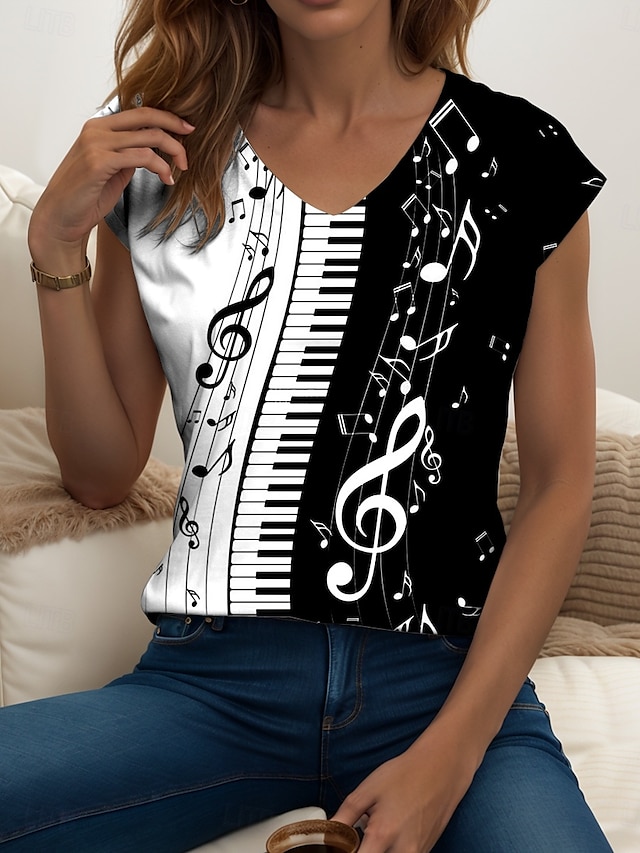  Canotta da donna con stampa geometrica a righe, vintage, elegante, casual, senza maniche, scollo a V, normale, da giorno, in bianco e nero, estate