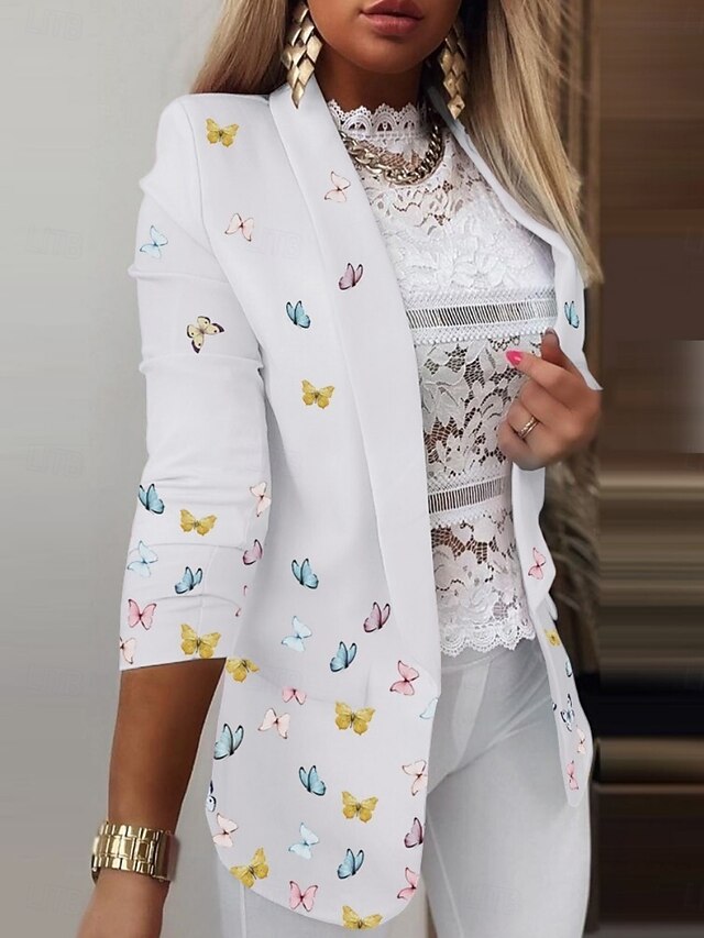  Damskie Marynarka Wygodny Oddychający Kieszeń Nadruk Codzienny Geometryczny Biuro Ulica Codzienny Dzienne zużycie Otwarty przód Regularny Wieczorne Regularny Długi rękaw Odzież wierzchnia Czarny