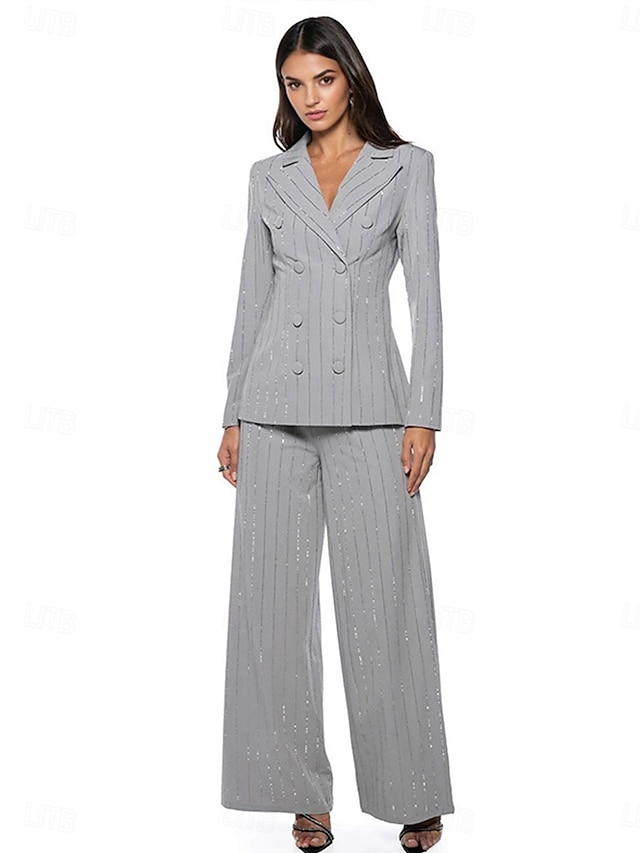  Hosenanzug Mutter der Braut Kleid Elegantes Hemdkragen Knöchellänge Polyester Langarm mit Knöpfen