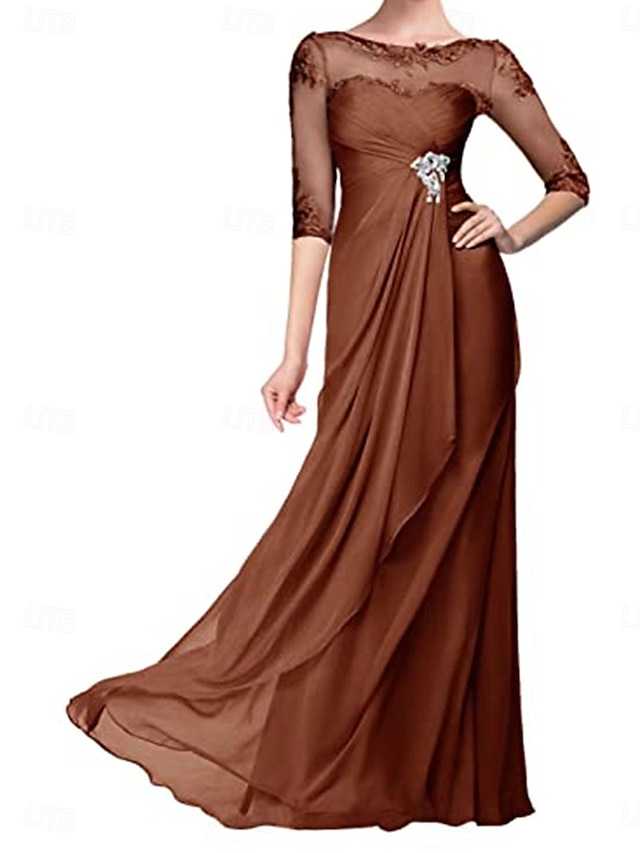  A-Linie Brautmutterkleid Elegant Rundhalsausschnitt Bodenlang Chiffon Halbarm mit Falten 2025