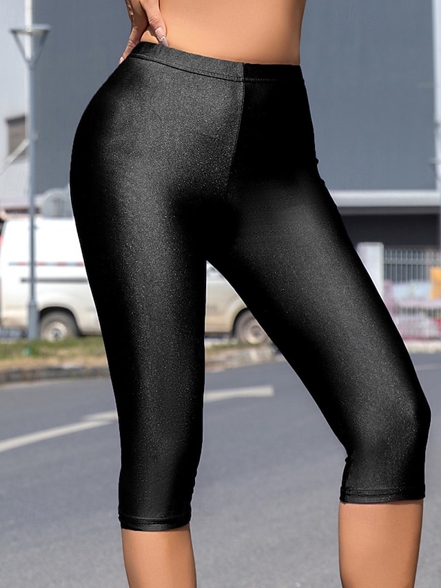  Mulheres Calças Capri Leggings Casual Roupa Esportiva Comprimento da panturrilha Cintura Alta Tecido Cintura elástica Respirabilidade Com Stretch Férias Rua Roupa Diária Preto Roxo Laranja Vermelho