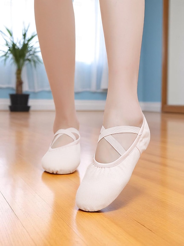  scarpette da ballo da donna in tela rosa - scarpe da allenamento professionali con cinturini elastici per l'allenamento in studio e le esibizioni