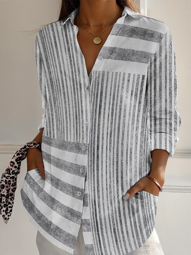Women's Shirt Striped Active Daily Stylish Long Sleeve Shirt Collar Regular Tops Daily Holiday Buttons Print Pink Blue Gray Spring Fall4