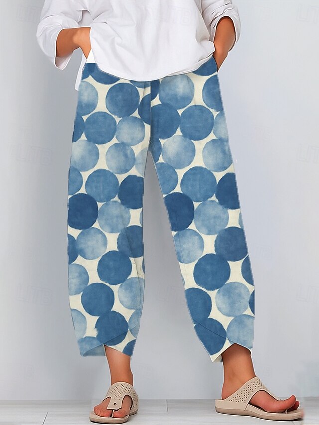 Women's Slacks Pants Trousers Vacation Vintage Ethnic Style Ankle-Length High Waist Graphic Geometic Elastic Waistband Comfy Breathability Soft Inelastic Outdoor Street Daily Blue Purple Green Summer4