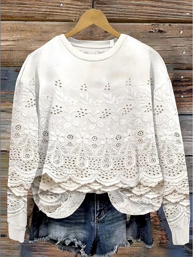 Women's Pullover Sweatshirt Floral Casual Long Sleeve Crew Neck Regular Tops Home Street Dailywear Print Pink Beige Light Blue Summer Spring Fall Winter4