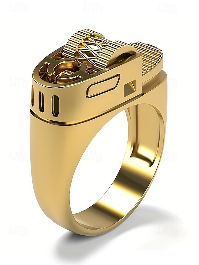  Men's Gold Alloy Lighter Ring - Bold mechanical design style, A stylish men's party nightclub gift accessory