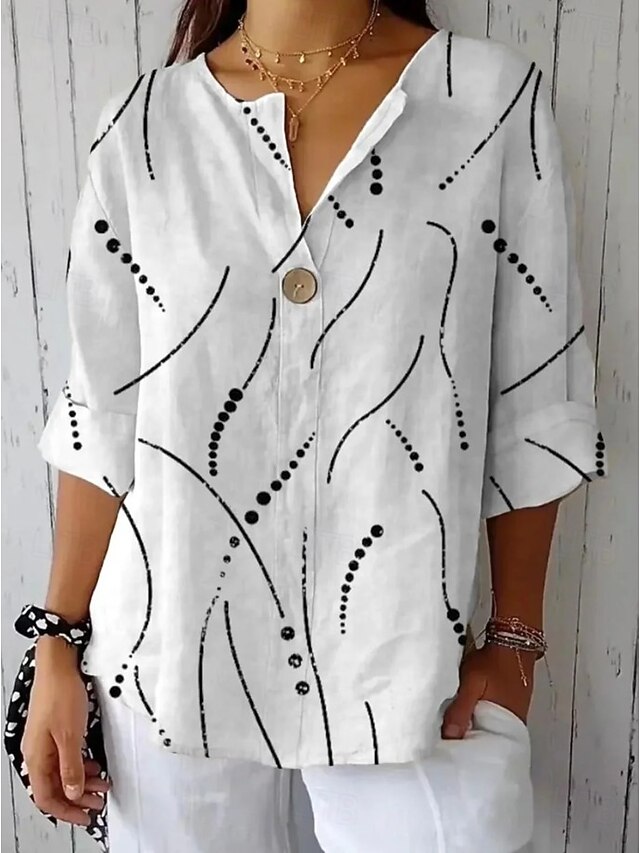 Women's Shirt Long Sleeve  V Neck Floral Graphic Bohemia Vintage Tropical  Regular Tops Daily Holiday Beach Wear Print White Orange Green Summer Spring4