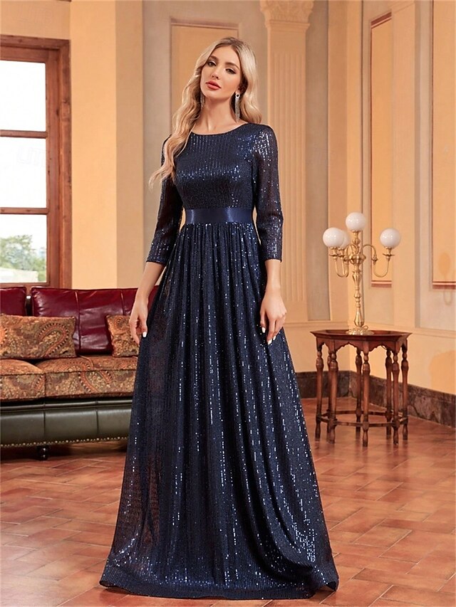  Rochii A-Line quinceanera rochie elegantă rochie formală nuntă lungime până la podea mânecă 3/4 guler cămașă poliester cu pliuri