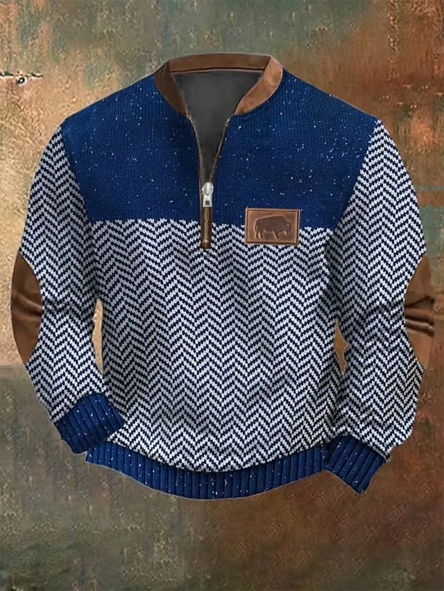  Per uomo Maglia Felpa con zip corta Nero Verde militare Blu marino Grigio Mezza zip Blocco di colori Mucca Testurizzato Sport & Outdoor Quotidiano Ferie Poliestere Streetwear Casual Primavera