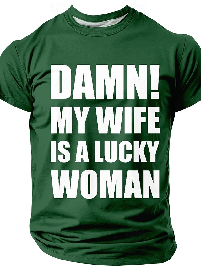  Mäns t-shirt 'Fan Min fru är en lycklig kvinna' Rolig make relation kortärmad grafisk t-shirt
