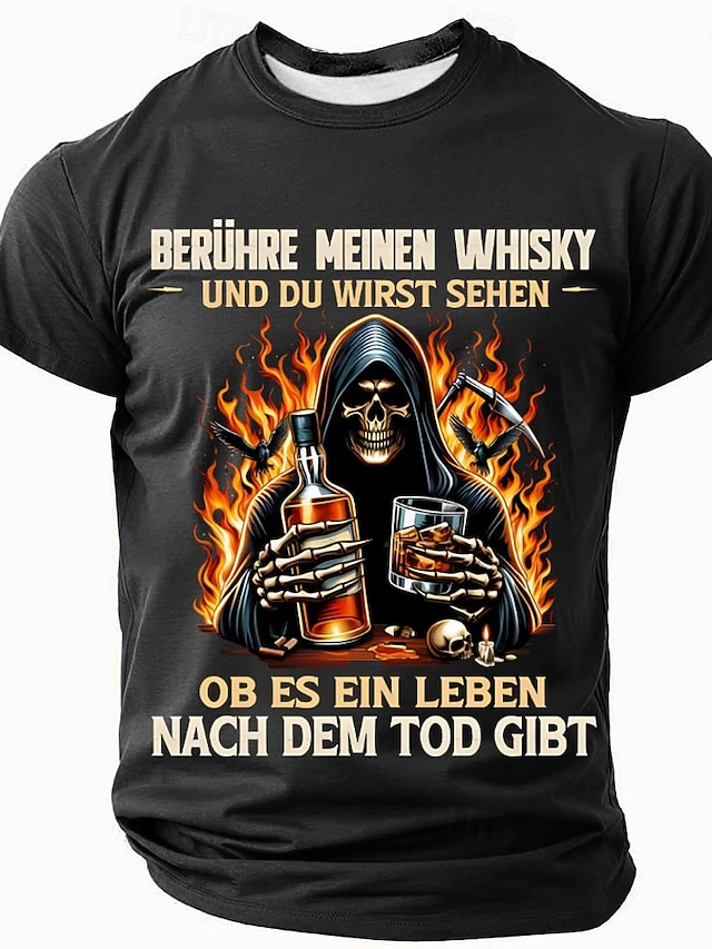  Pánské tričko s potiskem Vtipný smrtelník 'Dotkni se mé whisky a uvidíš život po smrti' Krátký rukáv pro milovníky whisky