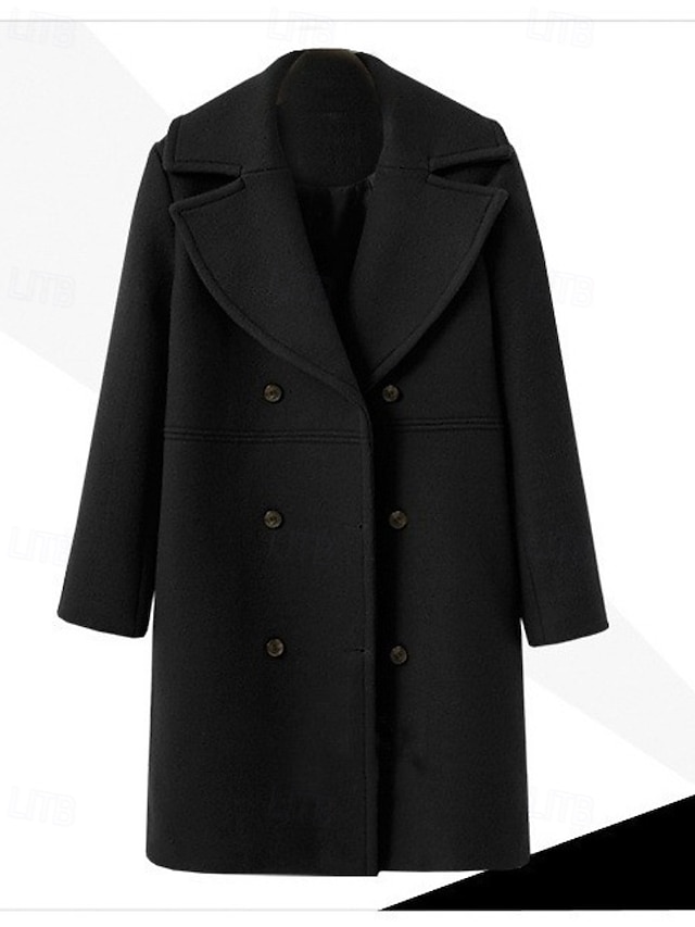  Dames Parka Houd Warm Comfortabel Knop Zak Modieus Effen Dagelijks Uitgaan Dubbele rij knopen Lang Strijkijzer Normale pasvorm Lange mouw bovenkleding Zwart Wijn Khaki Herfst Winter