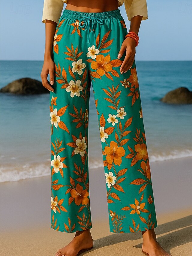 Women's Culottes Wide Leg Wide Leg Chinos Vacation Vintage Ethnic Style Full Length High Waist Floral Graphic Quick Dry Breathability Soft Inelastic Formal Outdoor Vacation Red Purple Green Summer4