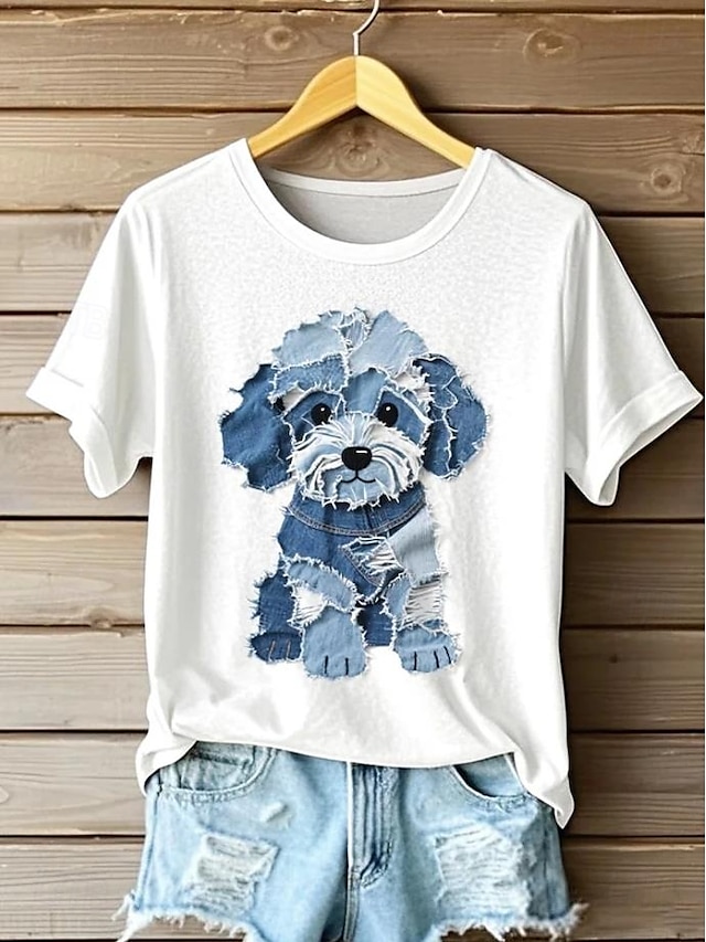  Femmes T-shirt Graphique Animal Chat ancien Élégant Classique Manche Courte Col ras du cou Hauts Réguliers Quotidien Week-end Imprimé Noir Blanche Rose Claire Bleu Vert Été Printemps