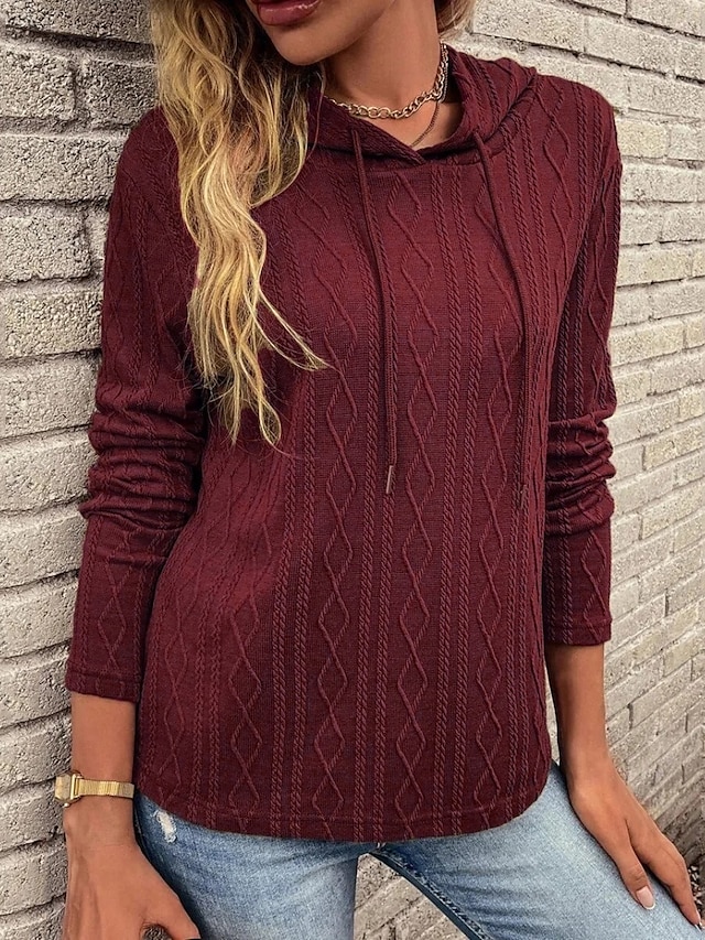  Damen Kapuzenpullover Einfach Lässig Langarm Mit Kapuze Normale Oberteile Straße Alltagskleidung Schwarz Wein Braun Grau Herbst Winter