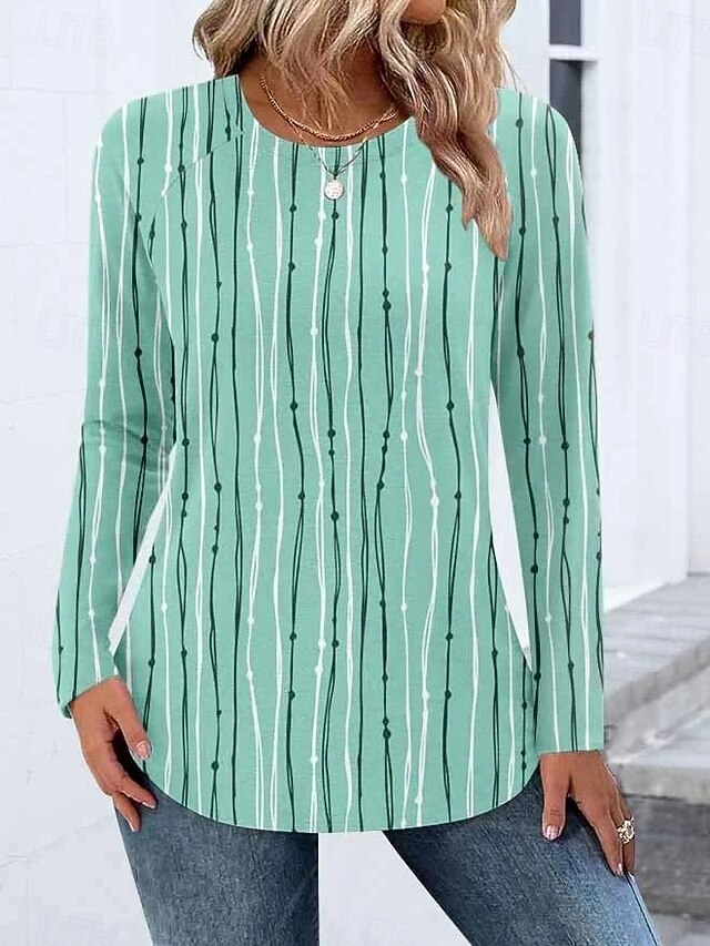 Women's T Shirt Graphic Geometric Vintage Stylish Classic Long Sleeve Crew Neck Round Neck Regular Tops Daily Weekend Print White Purple Green Spring Fall Winter4