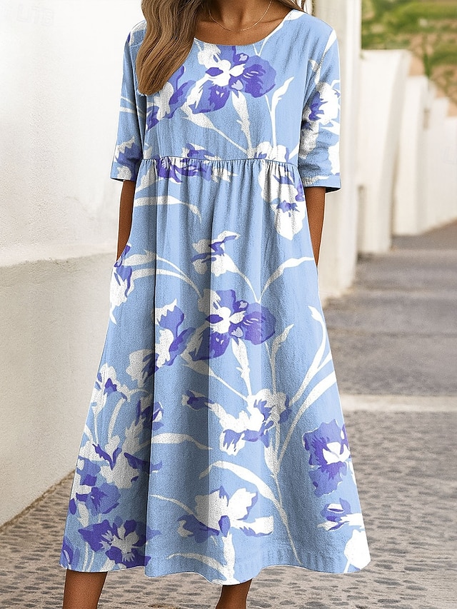  Femmes Robe Midi Robe Décontractée Robe trapèze Robe d'été Vacances Occasionnel Fête Coupe Ample Fleuri Graphique Demi Manches Col ras du cou Jaune Rose Claire Bleu Vert Été Printemps