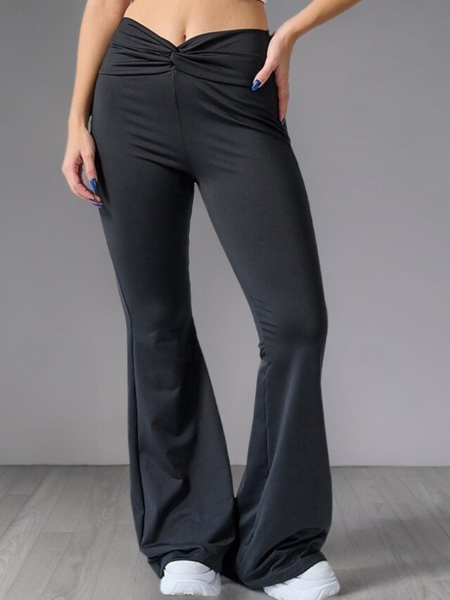 Women's Wide Leg Bell Bottom Slacks Streetwear Casual Full Length Natural Plain Elastic Waist Soft Holiday Weekend Black Fall Regular Fit4