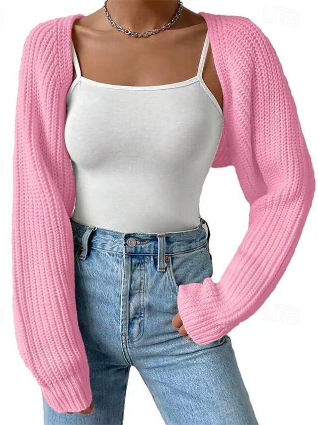  Dame Bluse Cardigan Mode Gade Daglig Helfarve Rillet Åben Front Strikket Langærmet Crop Tops Strikke Ferie I-byen-tøj Weekend Sort Hvid Efterår Vinter