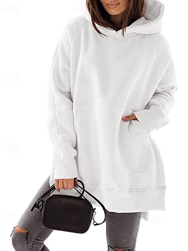  Dame Pullover hettegenser-genser عادي Gatemote Fritid Langermet Med hette Vanlige topper Gate Ferie Lomme Svart Rosa Vin Beige Lyseblå Vinter