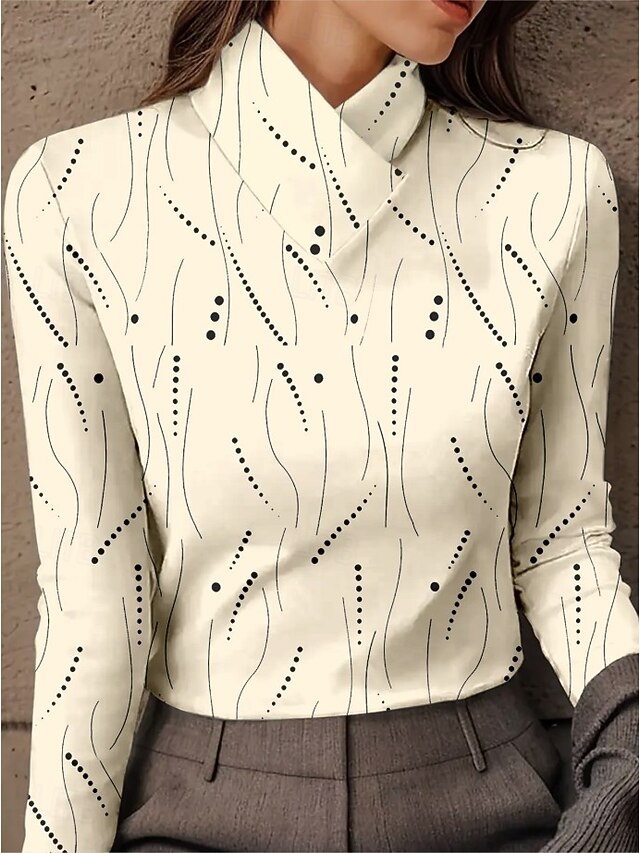 Women's Tunic Graphic Geometric Abstract Elegant Vintage Stylish Long Sleeve High Neck Regular Tops Daily Pink Blue off-white Fall Winter Prefall4