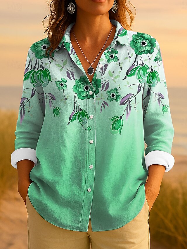  Pâques Femmes Chemise A Ombre Fleuri Graphique Élégant ancien Tropical manche longue Col de chemise Hauts Réguliers Travail Quotidien Boutons Imprimé Rose Claire Bleu Violet Vert Été Printemps Automne
