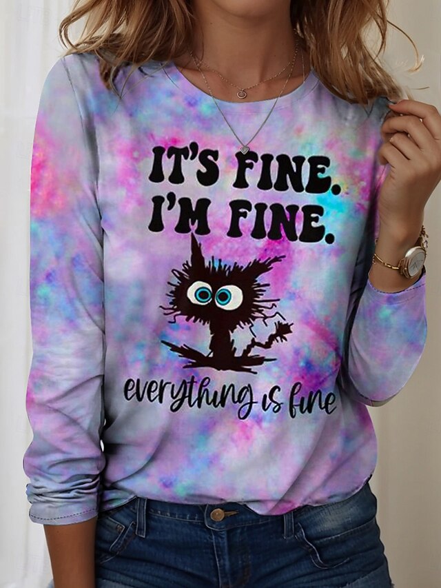 Women's T shirt Crew Neck Long Sleeve Tunic Graphic Animal Vintage Casual  Regular Tops Daily Print White Purple Gray Spring Fall4