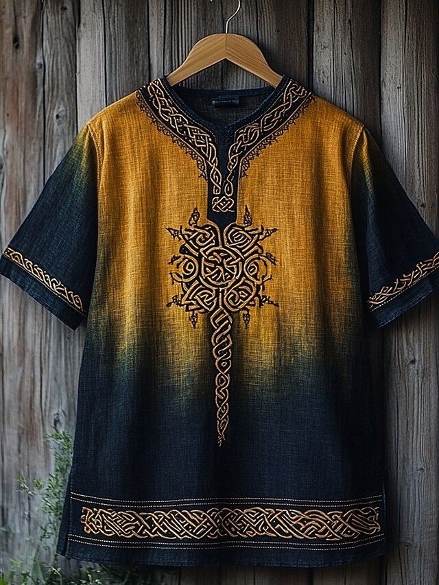 Men's T Shirt Tee Short Sleeve Shirt Tee Top Short Sleeve Crew Neck Summer Tribal Celtic Knot Vintage Designer Basic Print Vacation Street Going out Yellow Green Top Tee for Men3