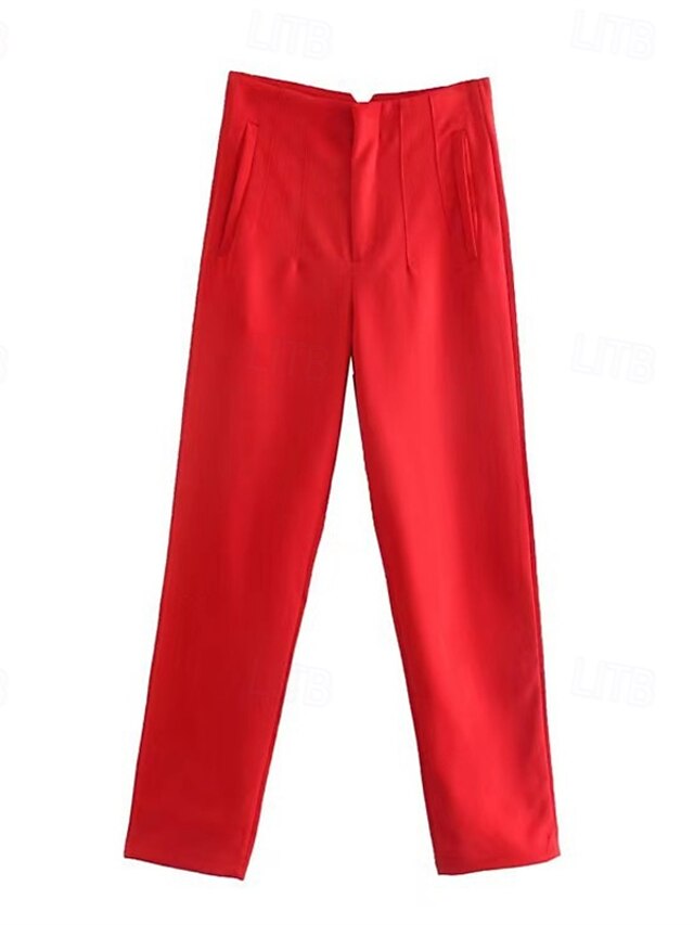  Pentru femei Costume Pantaloni Modă Șic Stradă Lungime totală Talie Înaltă Simplu Respirabilitate Comfortabil Afaceri Purtare Zilnică Maro Închis Gri Deschis Negru Alb Primăvară Toamnă Fit regulat
