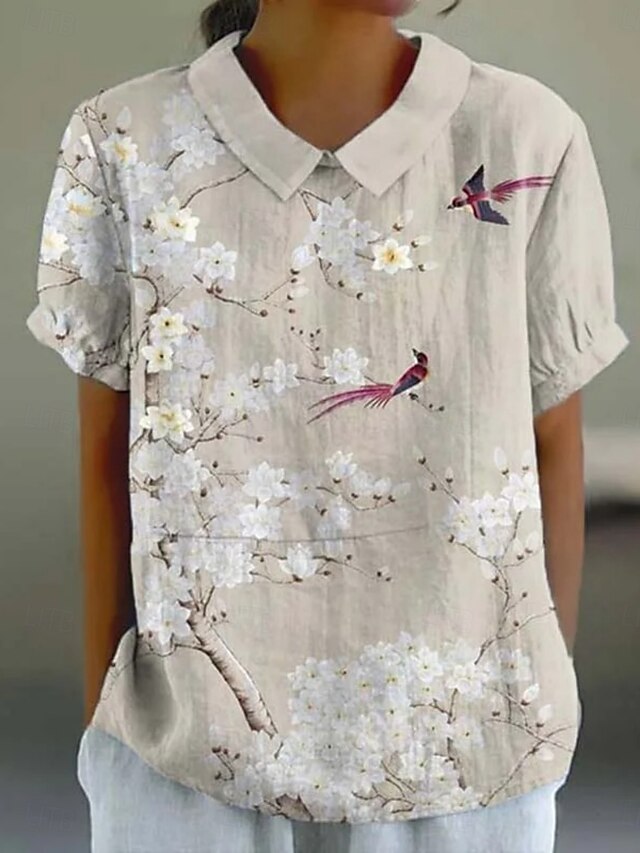 Women's Shirt Floral Daily Casual Short Sleeve Shirt Collar Regular Tops Daily Holiday Buttons Print Khaki Summer Spring4