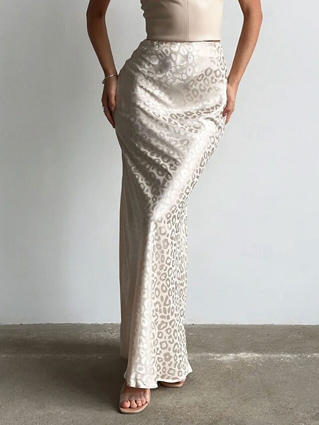 Women's Skirt Fashion Maxi Mid Rise Skirts Leopard Print Micro-elastic Vacation Street Beige Summer Polyester4