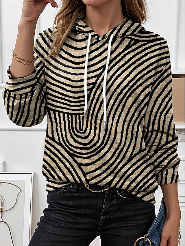  Dames Trui met capuchon Sweatshirt Grafisch Geometrisch Gestreept Elegant Warm Actief Lange mouw Capuchon Normale tops Straat Dagelijks gebruik Casual Afdrukken Bruin Lente Herfst Winter