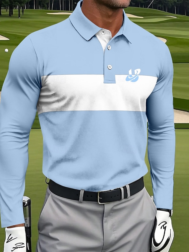  Herre Stribet Polo Sports polo shirts Langærmet Polo skjorter Skjorter med krave Sportstøj Afslappet udendørs Dagligdagstøj 3D-udskrivning Forår Efterår Vinter Hvid Rød Navyblå